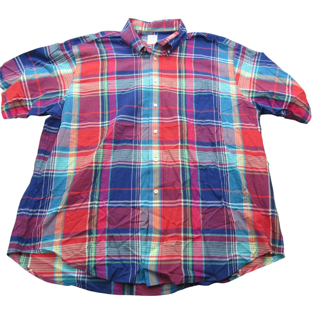 Brooks Brothers Madison Mens XXL‎ Short Sleeve Madras Plaid Button Down Shirt
